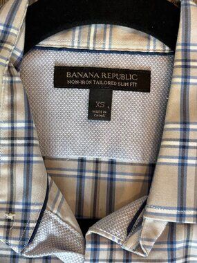 Banana Republic Slim Fit Dress Shirt - Grey and Blue Check - XS